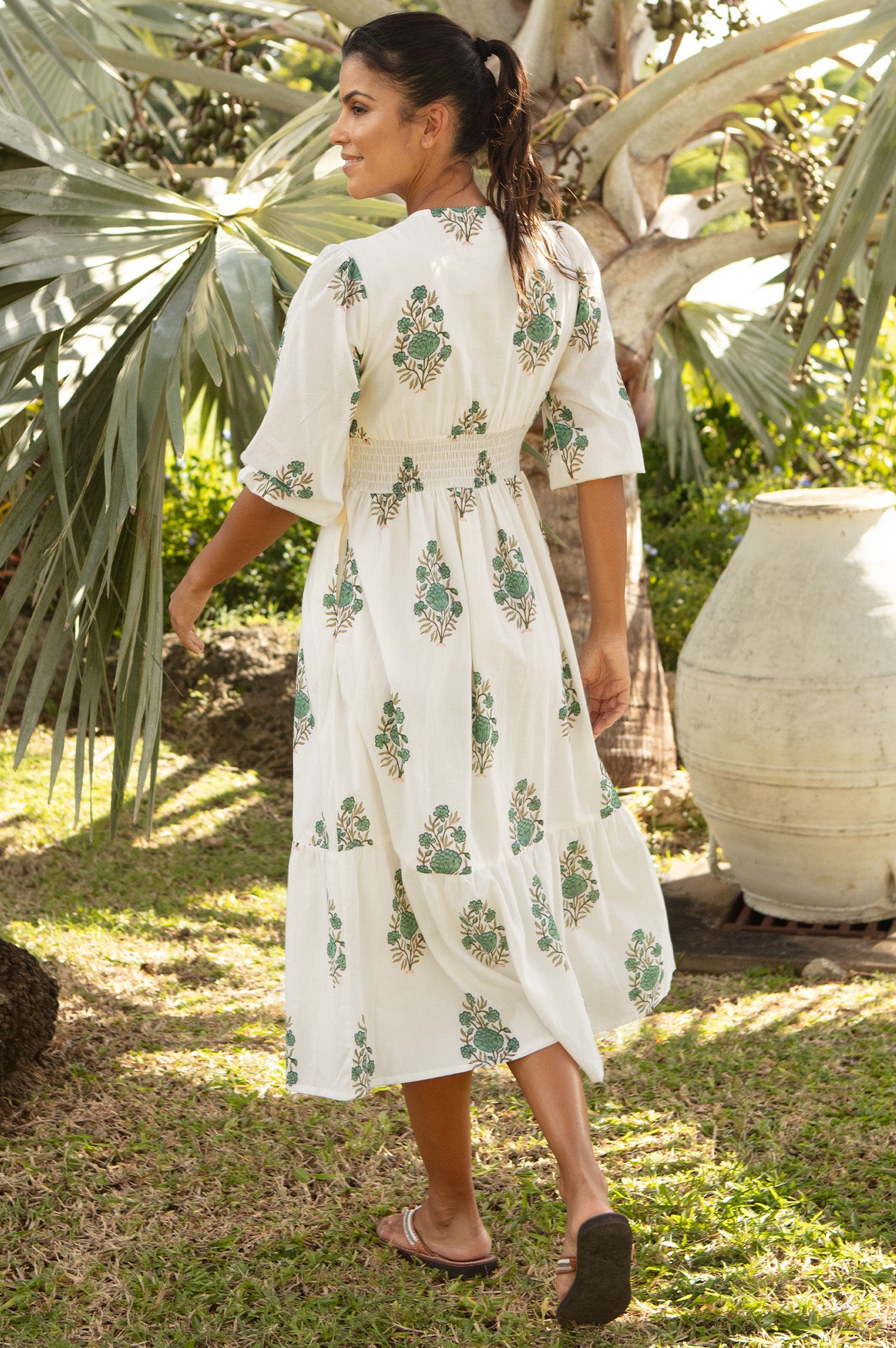 Jyoti Organic Cotton Dress | Off White/Teal - Image 6