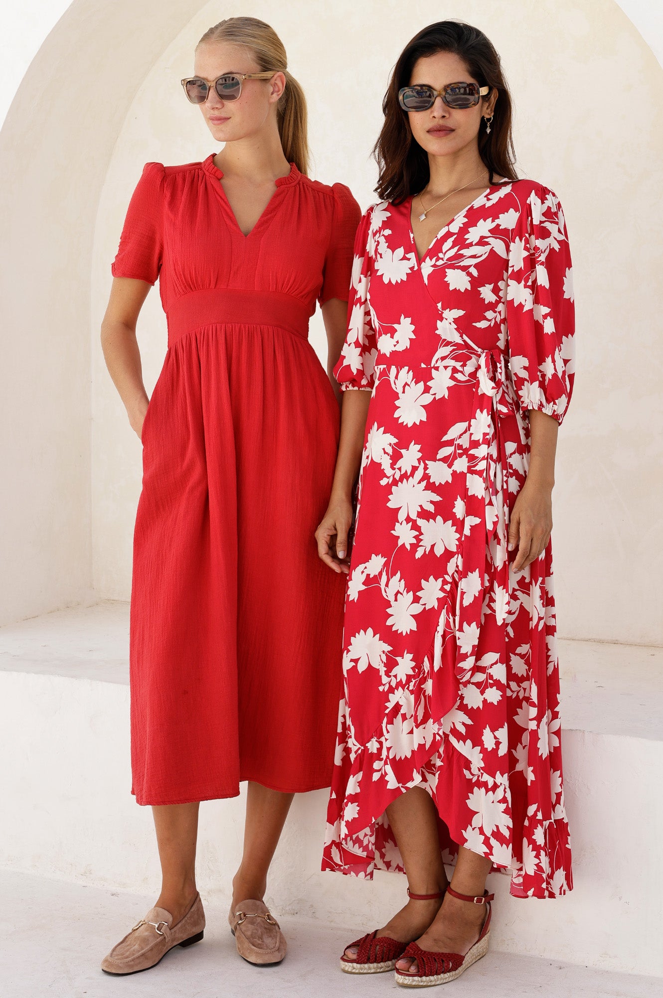 Ella EcoVero™ 3/4 Length Sleeve Wrap Dress | Red/Cream - Image 6