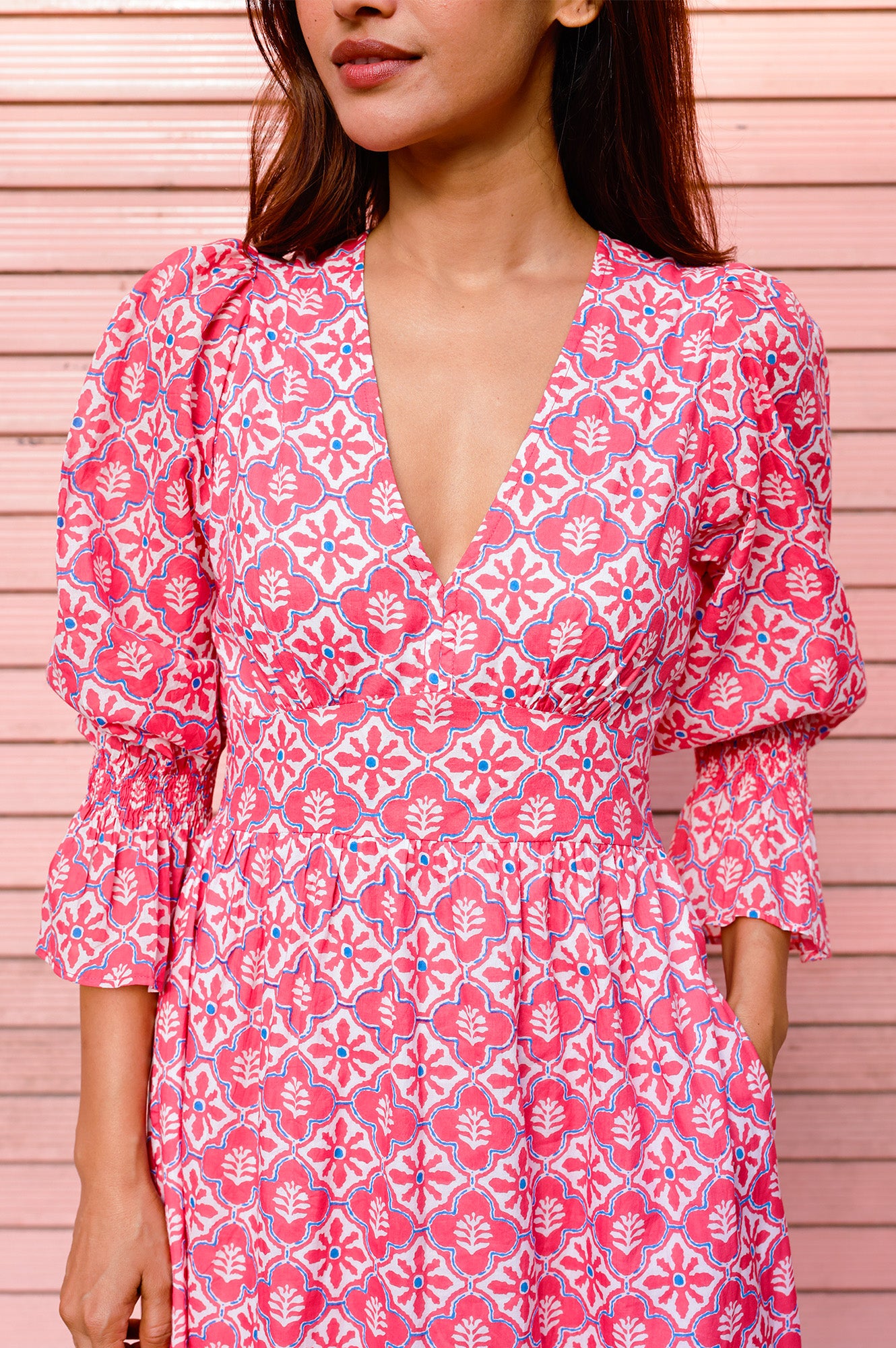 Chloe Organic Cotton Dress | Pink/White - Image 2