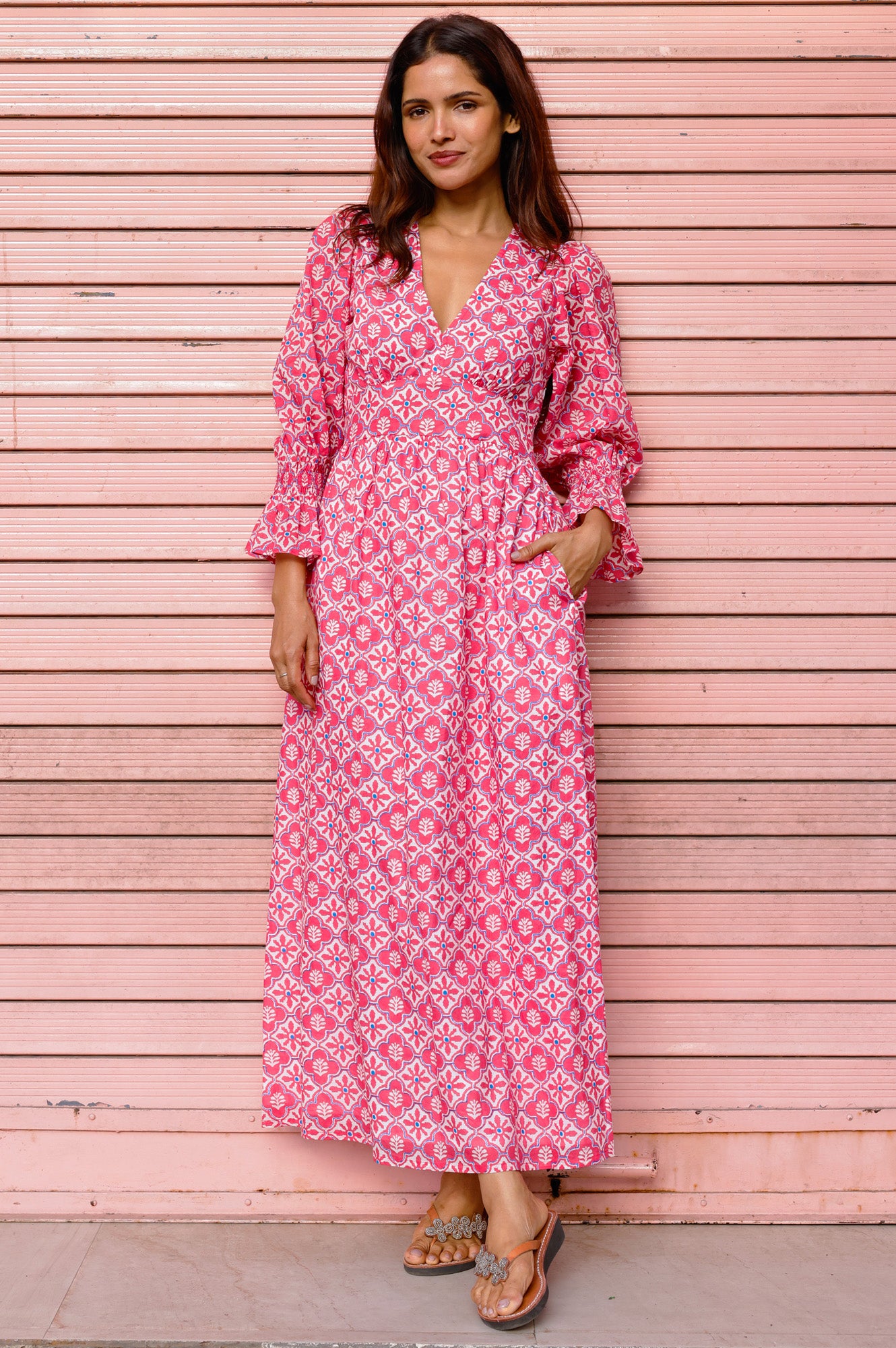 Chloe Organic Cotton Dress | Pink/White - Image 3