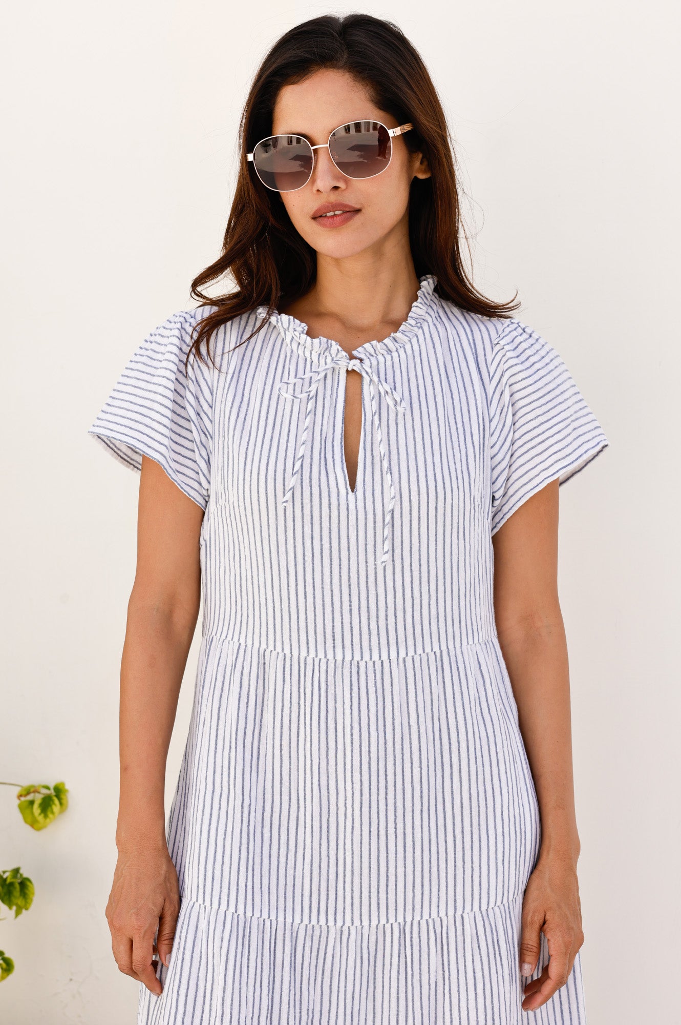 Lois Stripe Organic Cotton Cheesecloth Dress | White/Blue - Image 3