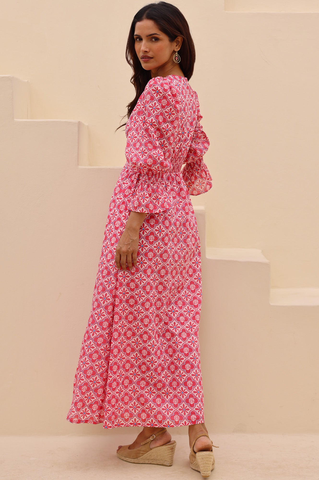 Chloe Organic Cotton Dress | Pink/White - Image 4