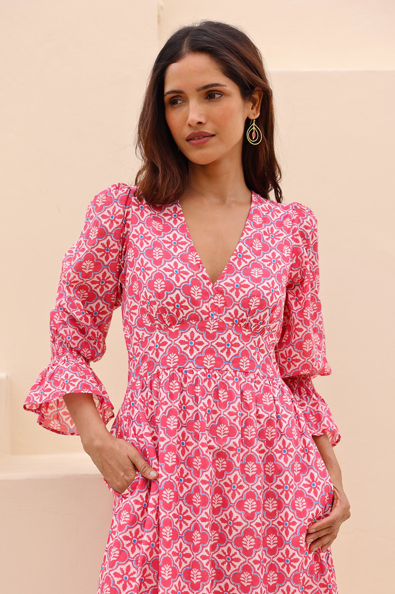 Chloe Organic Cotton Dress | Pink/White - Image 5