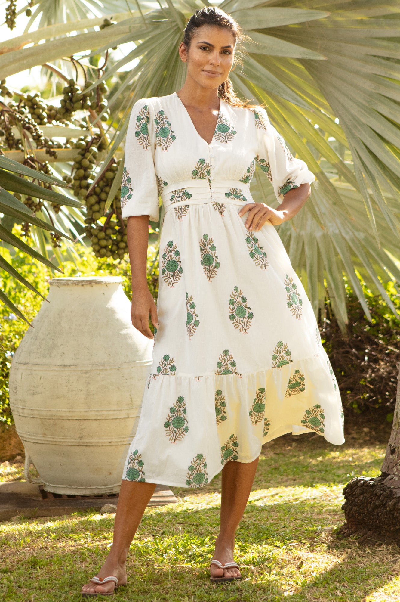 Jyoti Organic Cotton Dress | Off White/Teal - Image 3
