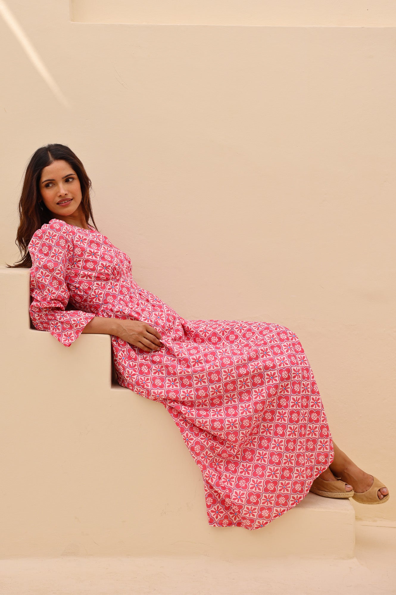 Chloe Organic Cotton Dress | Pink/White - Image 6