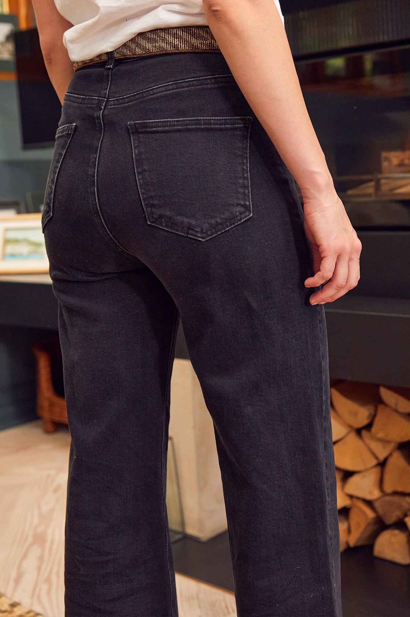 Denim Wide Leg Crop Jean | Black - Image 4