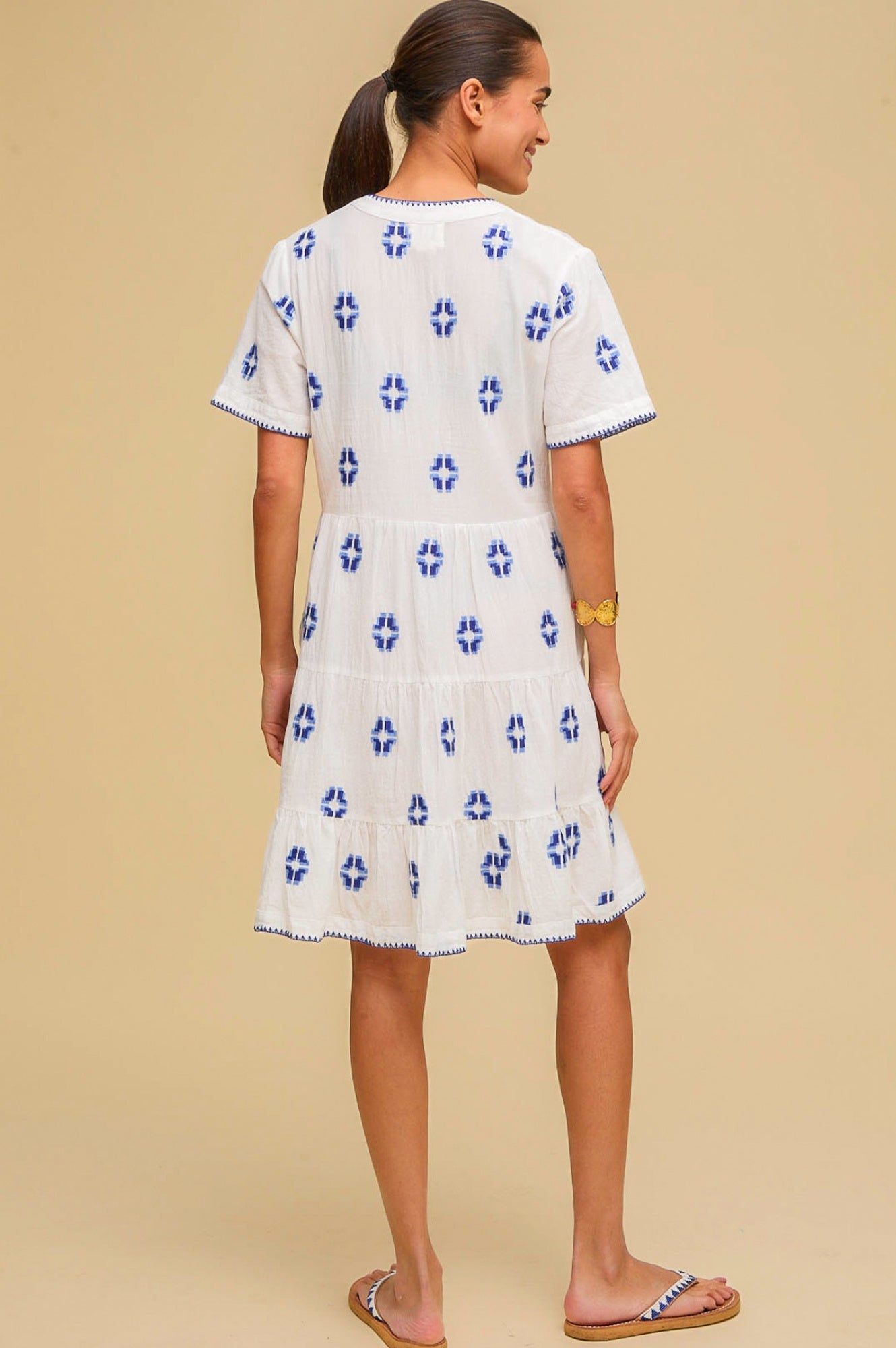 India Embroidered Organic Cotton Dress | White/Blue - Image 7